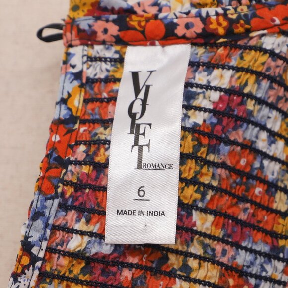 VIOLET ROMANCE Poplin Smocked Ruffle Mini Dress Multicolor Ditsy Floral Size 2 - Picture 7 of 10